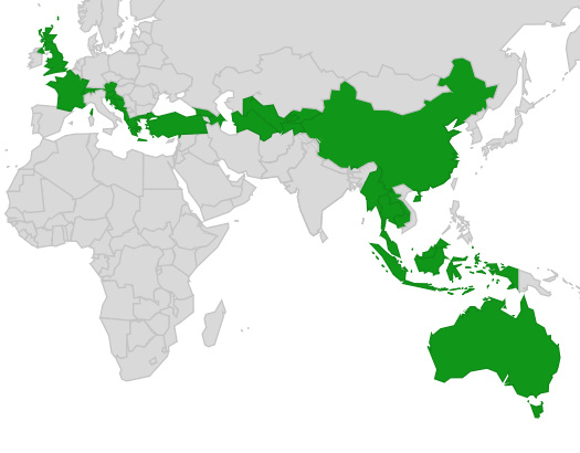 Map of countries on the London2Sydney route